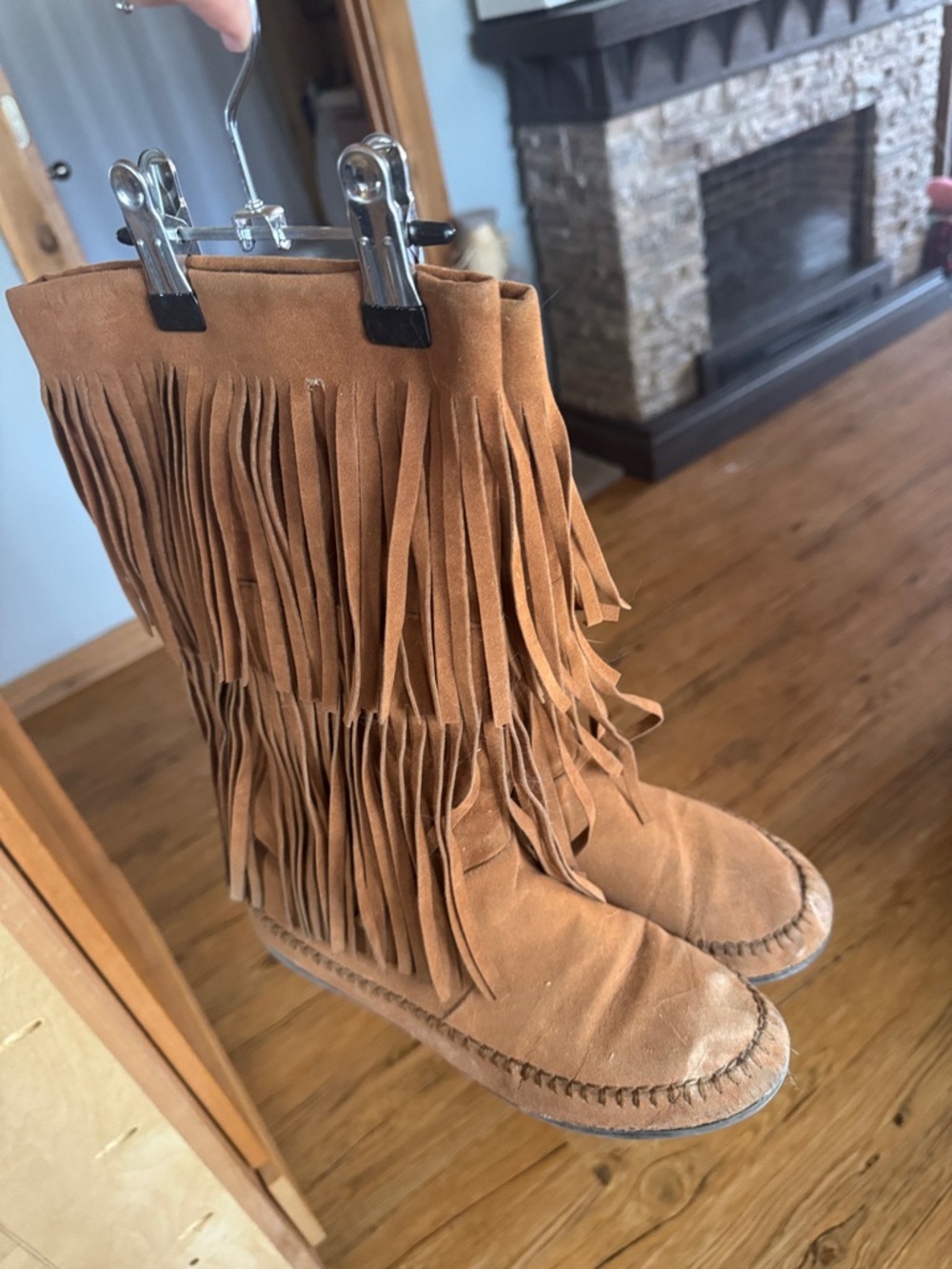 Fringe Suede Tall Boots - Tan